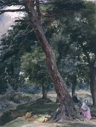 Landschaft mit Bäumen und Figuren